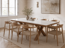 Beige Travertine Cross-Leg Dining Table