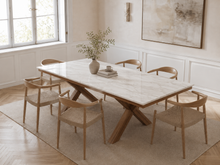 Beige Travertine Cross-Leg Dining Table