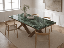 Beige Travertine Cross-Leg Dining Table