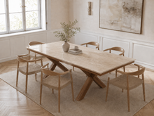 Beige Travertine Cross-Leg Dining Table