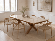 Beige Travertine Cross-Leg Dining Table