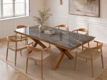 Beige Travertine Cross-Leg Dining Table