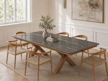Beige Travertine Cross-Leg Dining Table